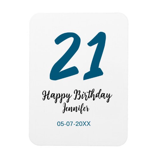 21 Verjaardag Bold Blauw Letter Simple Minimal Magneet (Verticaal)