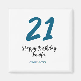 21 Verjaardag Bold Blauw Letter Simple Minimal Magneet