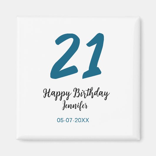 21 Verjaardag Bold Blauw Letter Simple Minimal Magneet (Voorkant)