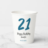 21 Verjaardag Bold Blauw Letter Simple Minimal Papieren Bekers (Achterkant)