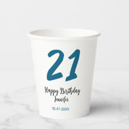 21 Verjaardag Bold Blauw Letter Simple Minimal Papieren Bekers
