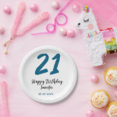 21 Verjaardag Bold Blauw Letter Simple Minimal Papieren Bordje (Feest)