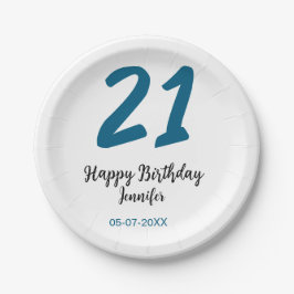 21 Verjaardag Bold Blauw Letter Simple Minimal Papieren Bordje