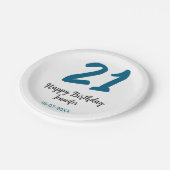 21 Verjaardag Bold Blauw Letter Simple Minimal Papieren Bordje (Gekanteld)