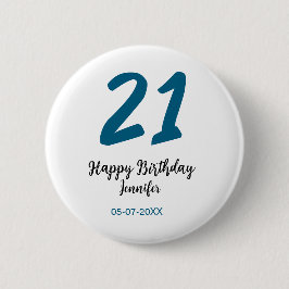 21 Verjaardag Bold Blauw Letter Simple Minimal Ronde Button 5,7 Cm
