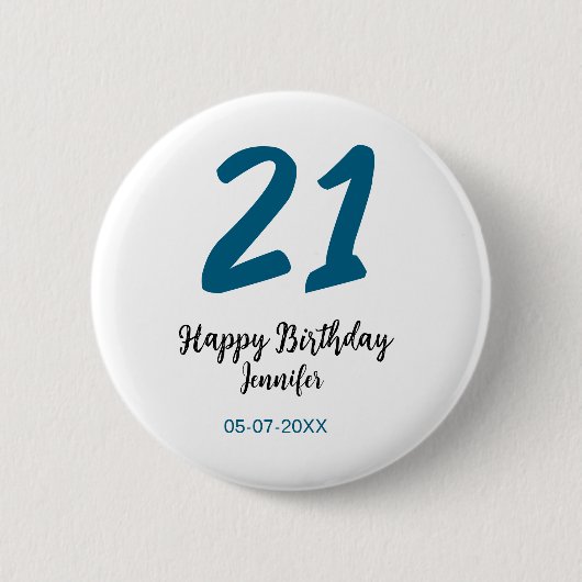 21 Verjaardag Bold Blauw Letter Simple Minimal Ronde Button 5,7 Cm (Voorkant)