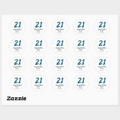 21 Verjaardag Bold Blauw Letter Simple Minimal Ronde Sticker (Vel)