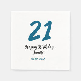 21 Verjaardag Bold Blauw Letter Simple Minimal Servet