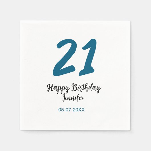 21 Verjaardag Bold Blauw Letter Simple Minimal Servet (Voorkant)