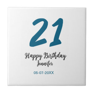 21 Verjaardag Bold Blauw Letter Simple Minimal Tegeltje