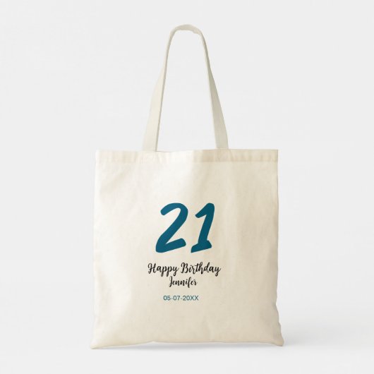 21 Verjaardag Bold Blauw Letter Simple Minimal Tote Bag (Achterkant)