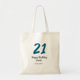 21 Verjaardag Bold Blauw Letter Simple Minimal Tote Bag