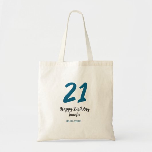 21 Verjaardag Bold Blauw Letter Simple Minimal Tote Bag (Voorkant)