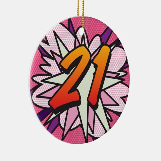 21 Verjaardag Foto Leuk Retro Stripboek Roze Keramisch Ornament (Rechts)
