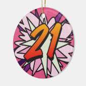 21 Verjaardag Foto Leuk Retro Stripboek Roze Keramisch Ornament (Links)