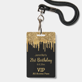 21 verjaardag zwart goud druipende glitters vip pa badge