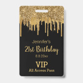 21 verjaardag zwart goud druppelen glitters vip pa badge (Back)