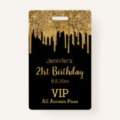 21 verjaardag zwart goud druppelen glitters vip pa badge (Voorkant)