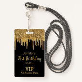 21 verjaardag zwart goud druppelen glitters vip pa badge (Achterkant met draagriem)
