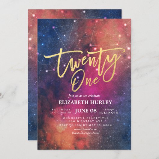 21 Verjaardagsfeest Galaxy Ster Nevel Sterrenbeeld Kaart (Voorkant / Achterkant)