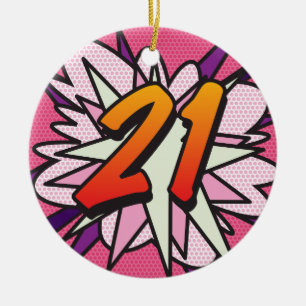 21 Verjaardagsfoto Fun Retro stripboek Roze Keramisch Ornament