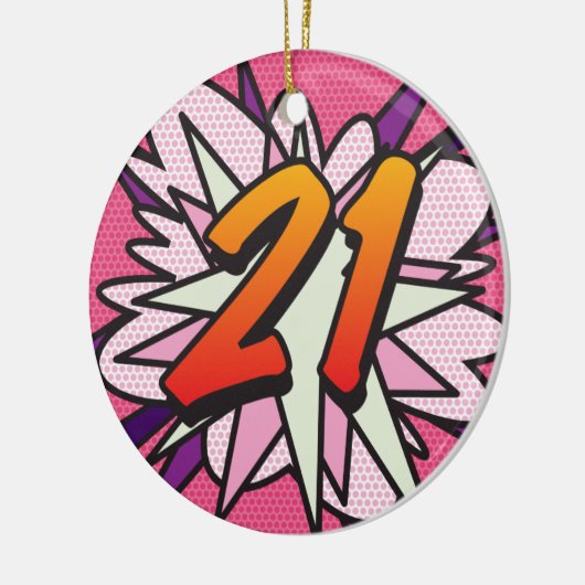 21 Verjaardagsfoto Fun Retro stripboek Roze Keramisch Ornament (Links)