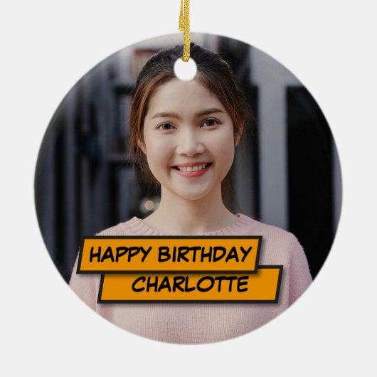 21 Verjaardagsfoto Fun Retro stripboek Roze Keramisch Ornament (Achterkant)