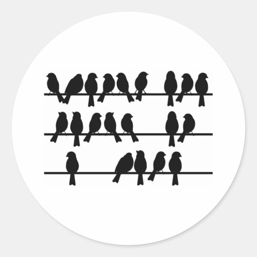 21 vogels op een draad ronde sticker (Voorkant)
