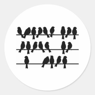 21 vogels op een draad ronde sticker