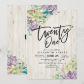 21 Waterverf van de geboorte Succulent Rustic Wood Kaart (Voorkant / Achterkant)