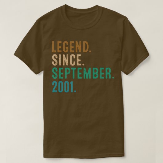 21 Year Old Gift Legend Since September 2001 21st T-shirt (Design voorkant)