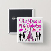 21 YR OLD PARIS LOVER VIERKANTE BUTTON 5,1 CM (Voorkant /achterkant)