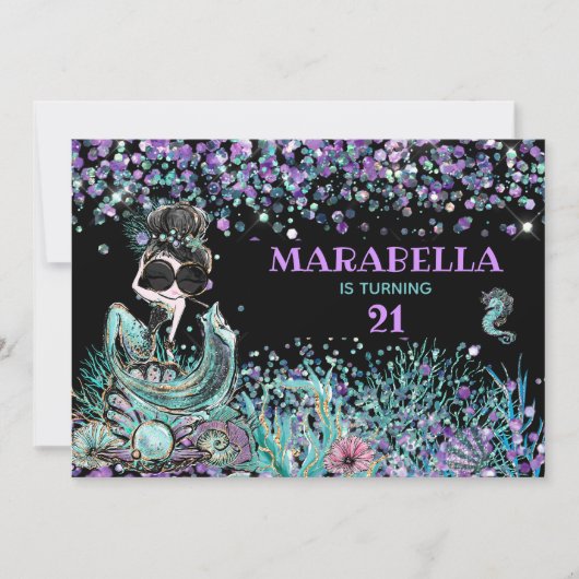 *~* 21 zeemeermin GLAM LUXE onder de Zee 'Birthday Kaart (Voorkant)