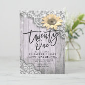 21 Zonnebloem Koord Licht Hout van Birthday Party Kaart (Staand voorkant)