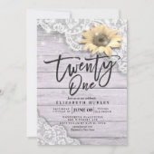 21 Zonnebloem Koord Licht Hout van Birthday Party Kaart (Voorkant)