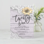 21 Zonnebloem Koord Licht Hout van Birthday Party Kaart (Staand voorkant)