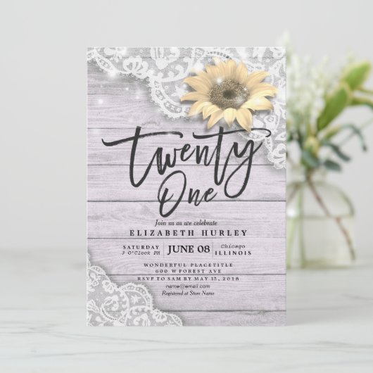 21 Zonnebloem Koord Licht Hout van Birthday Party  Kaart (Staand voorkant)