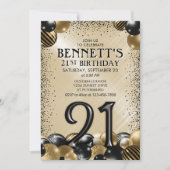 21e ballonnen zwart goud verjaardag kaart (Voorkant)