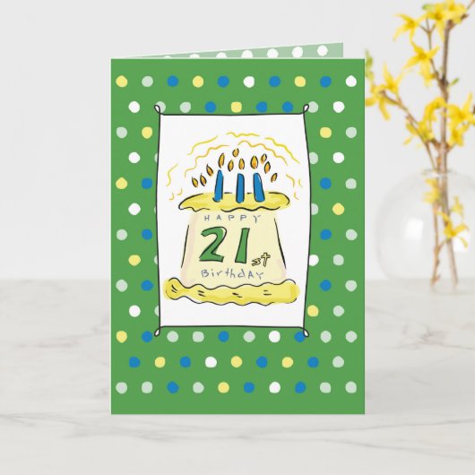 21e Bday Cake Kaart (Gele Bloem)