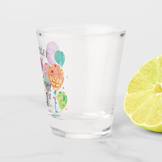 21e Birthday Balloons Monogram naam Shot Glas (Rechts)