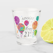 21e Birthday Balloons Monogram naam Shot Glas (Voorkant)