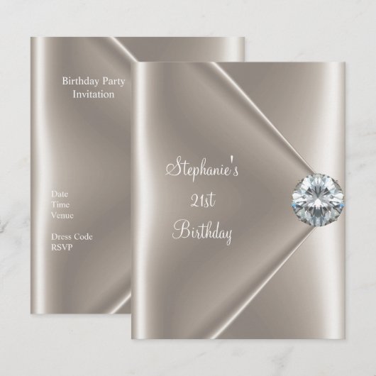 21e Birthday Beige Cream Diamond Jewel 2 Kaart (Voorkant / Achterkant)