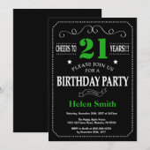 21e Birthday Black en Green Chalkboard Kaart (Voorkant / Achterkant)