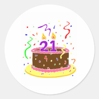 21e Birthday Cake Ronde Sticker