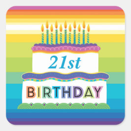 21e Birthday Cake with Rainbow Stripes Sticker