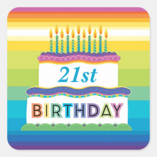 21e Birthday Cake with Rainbow Stripes Sticker