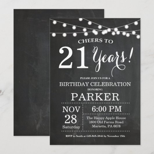 21e Birthday Invitation Chalkboard Kaart (Voorkant / Achterkant)