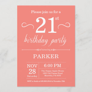 21e Birthday Invitation Coral Kaart