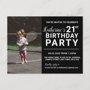 21e Birthday Invitation Photo Card Black Briefkaart
