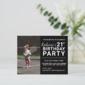 21e Birthday Invitation Photo Card Black Briefkaart (Staand voorkant)